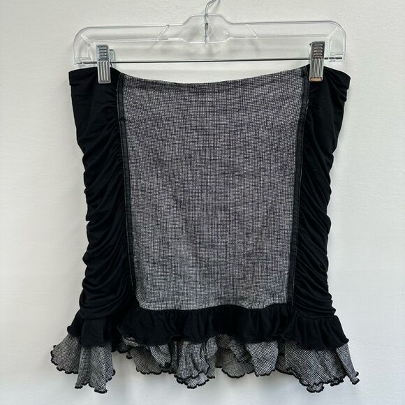 Y2K Bebe Gray & Black Ruched Panel Ruffle Hem plaid Pencil Mini Skirt Size S - Picture 6 of 12
